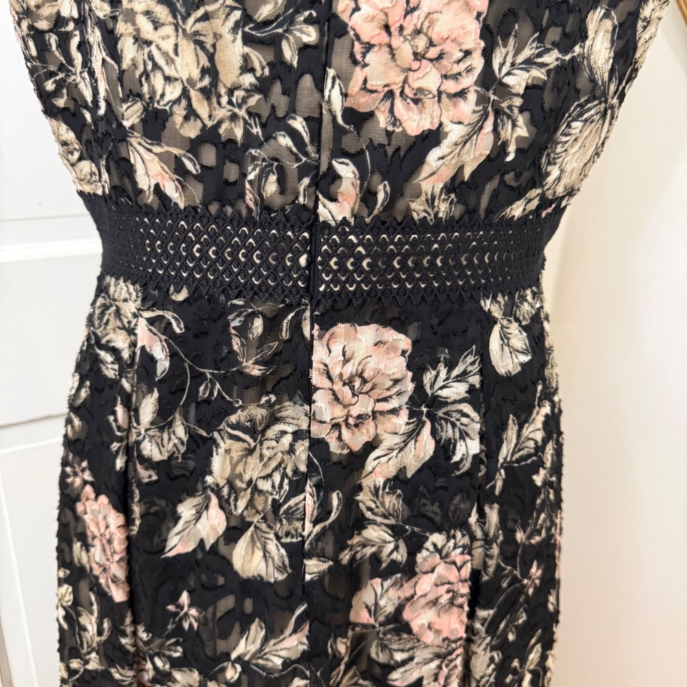 Antonio Melani Burnout Overlay Dress 10 Black Nude Midi Cocktail Evening - Picture 4 of 7